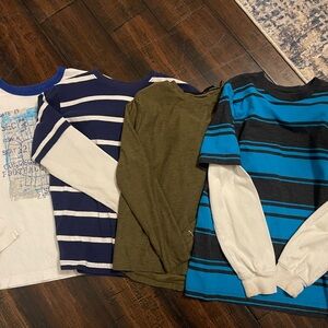Blue and Green Striped Kids Long Sleeve Shirts